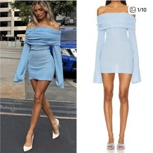 SER.O.YA Light Blue Off-Shoulder Mini Dress